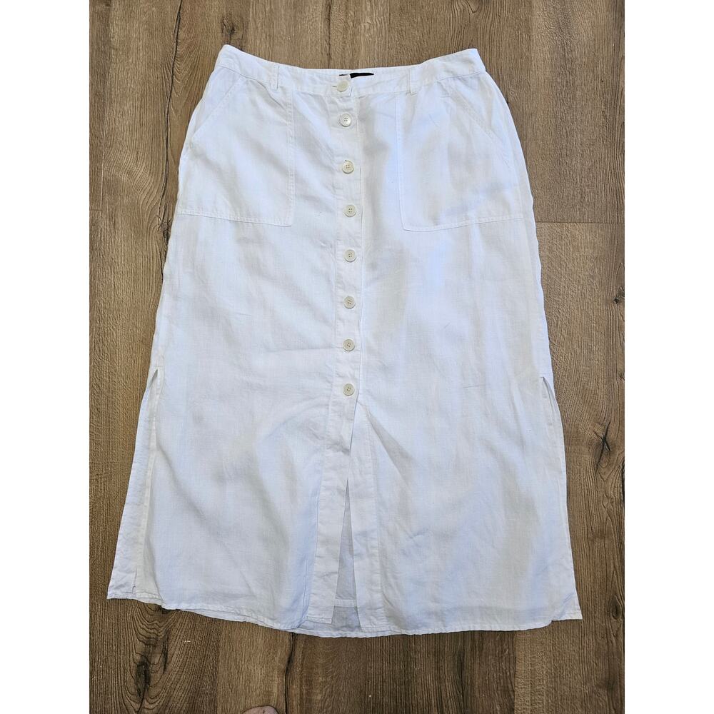 Talbots White Linen Lined Button Maxi Skirt Minimalism Clean Girl Boho 14 EUC